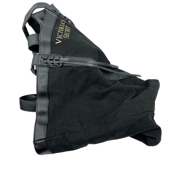 Victoria's Secret Tote Black large no close bag braided tassel gold logo travel - Picture 4 of 9